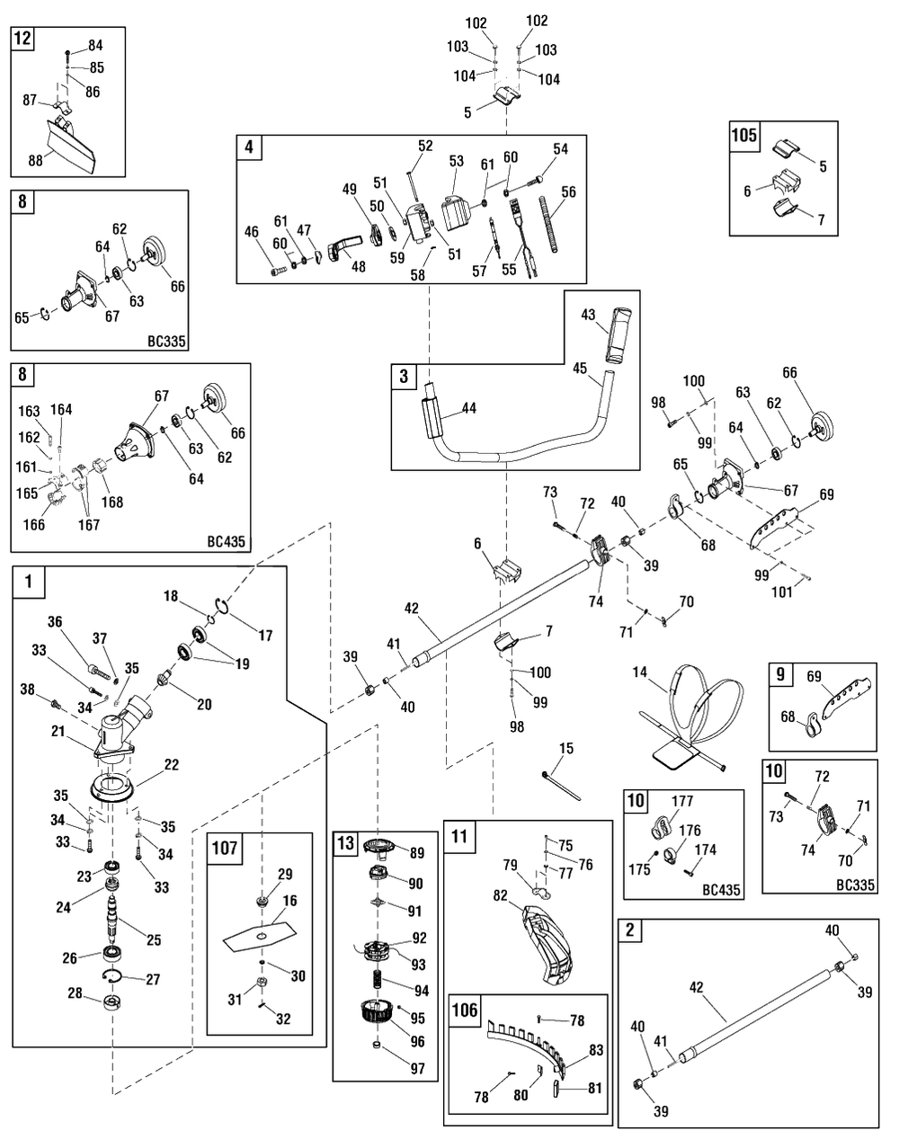Main Unit (866008 866009) Diagram and Parts List for BC435 (866009)(2010) Briggs and Stratton Brush Cutter